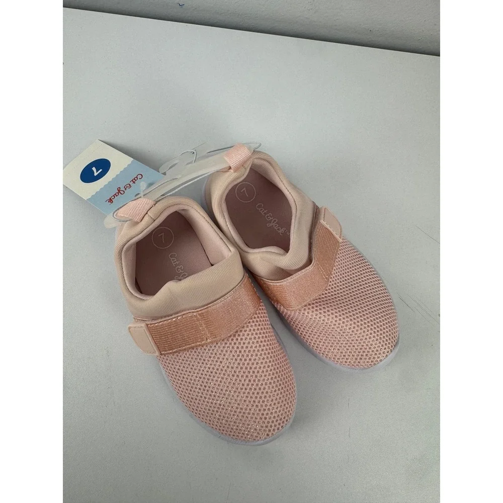 Cat & Jack Austen Pink Glitter Mesh Slip On Sneakers Toddler Girls Size 7 NEW